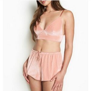 Victoria's Secret Pink Velvet Ribbed Bralette and Short Set